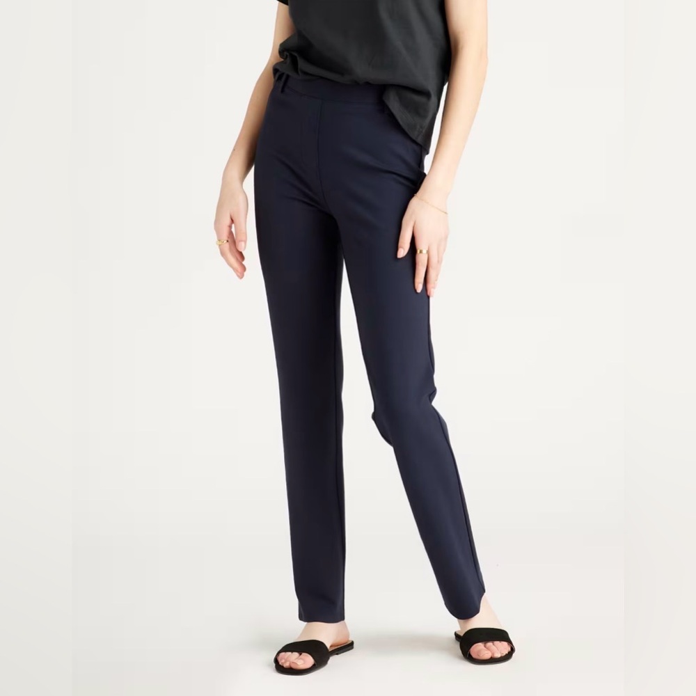 Quince Navy Ultra-Stretch Ponte Straight Leg Pull On Pant - Belt Loops XSP NWT